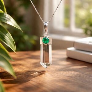 Green Onyx & Crystal Point Necklace